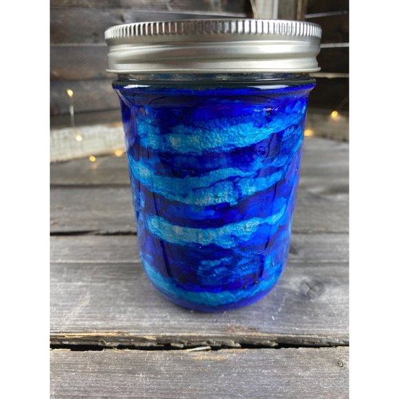 Storage Organization Trinket Quart Mason Jar Resin Blue Silver Marbled Swirl - Picture 4 of 8